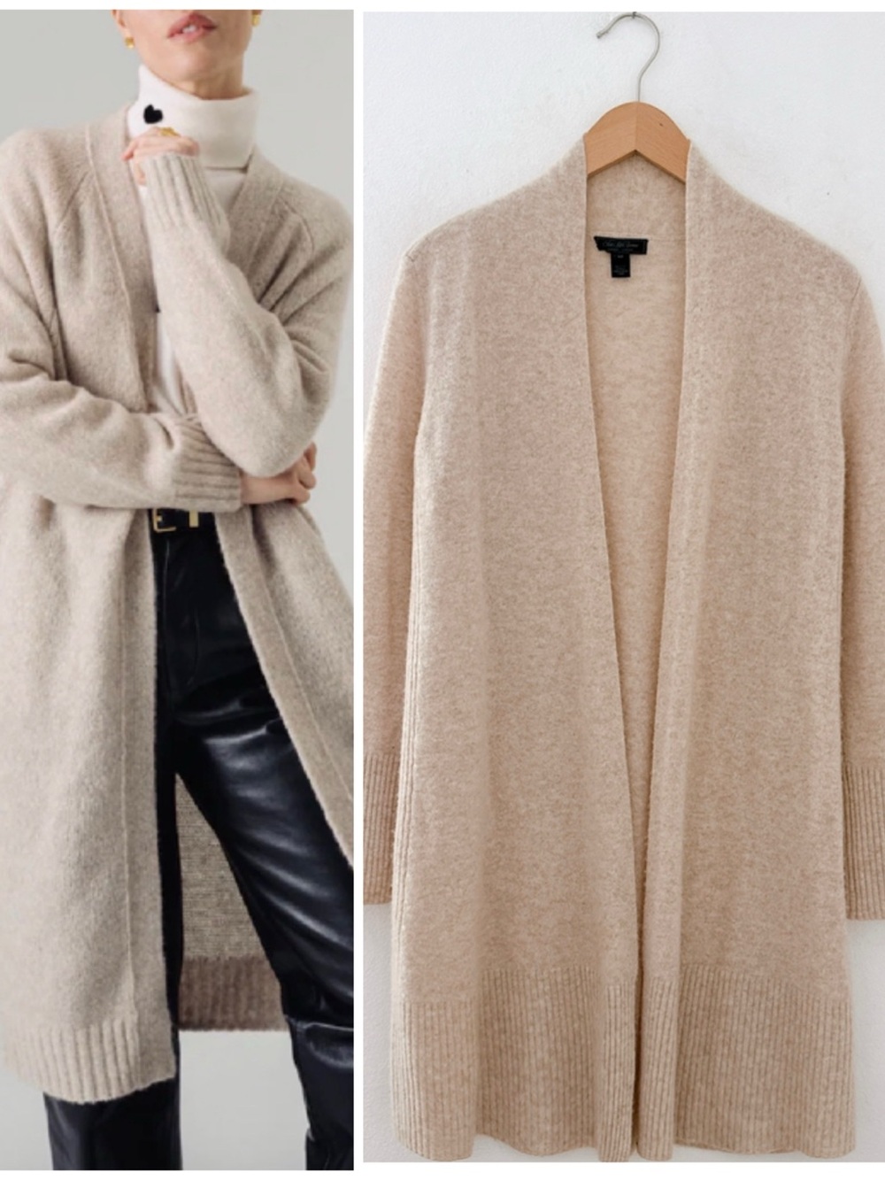 Saks Fifth Avenue 100% Cashmere Cardigan Longline Cozy Sweater Small Cream Tan
